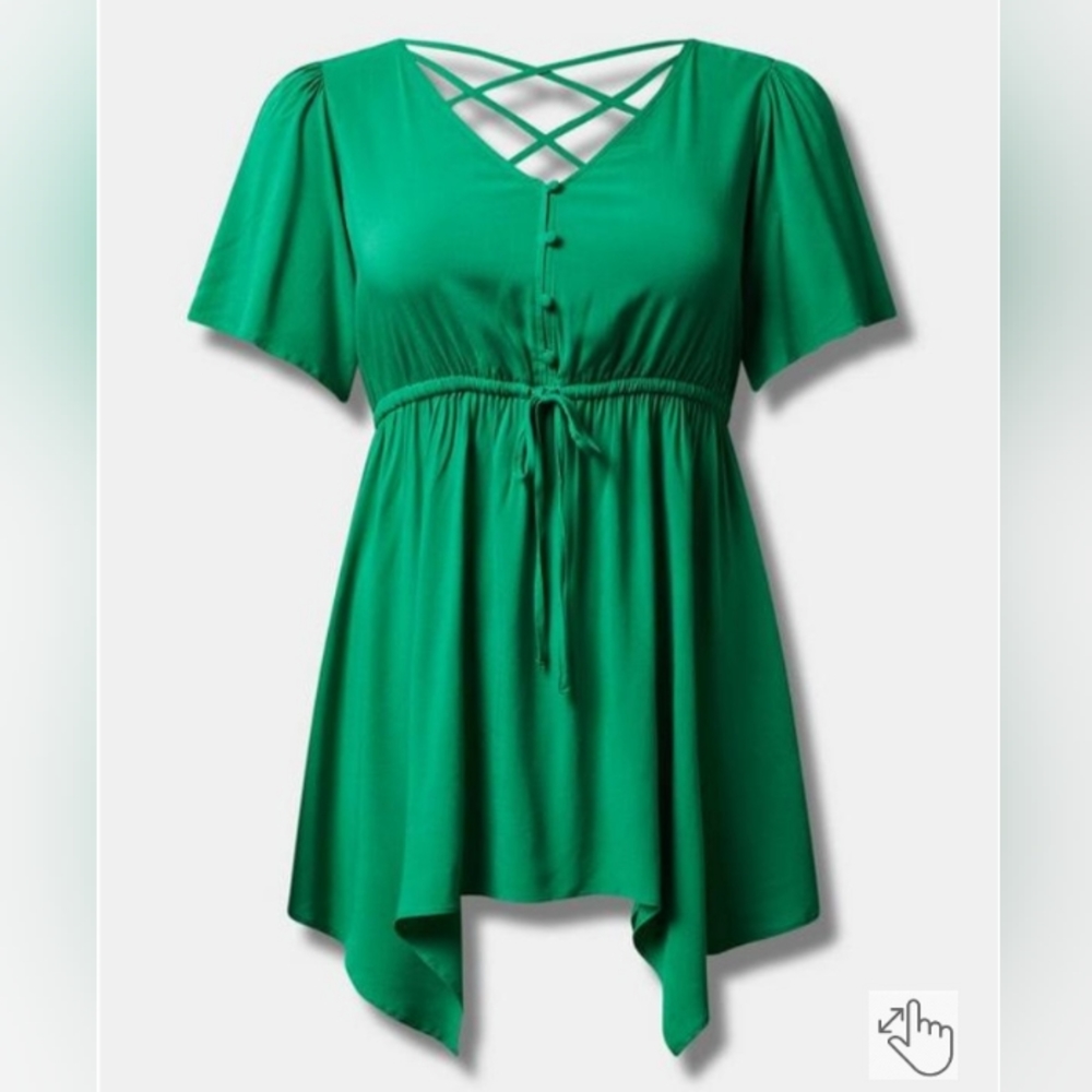 Torrid Green Shark Bite Cross Back Blouse Top 1X 2X